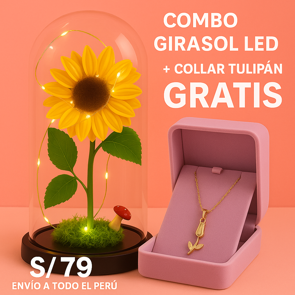 🌻✨ “El regalo perfecto: Girasol que ilumina + Collar tulipán